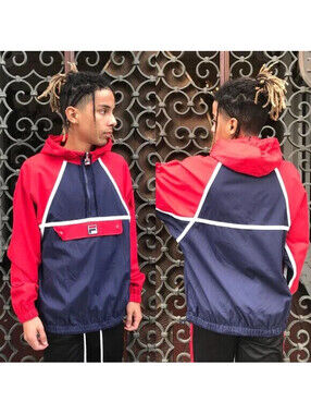 Men's Fila Red Navy White Windbreaker Hooded Jacket